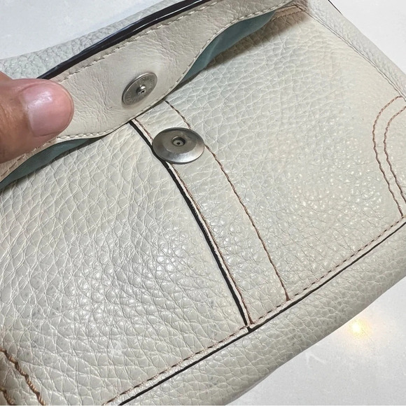COACH SINGLE TAB OFF WHITE BROWN STRAP SHOULDER  PEBBLED LEATHER BAG - Picture 12 of 16